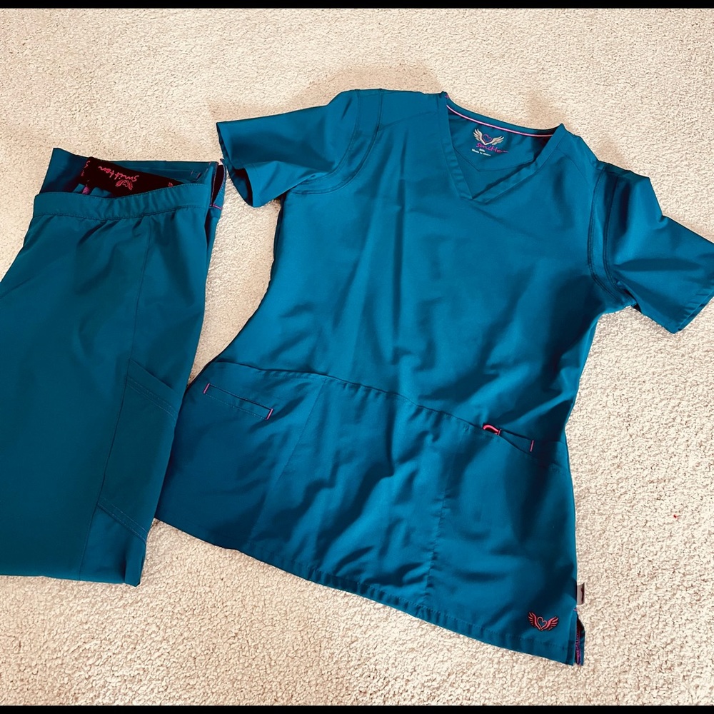 Smitten scrub set size small top, x small pants